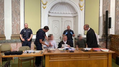 Die zwei 27 Jahre alten Angeklagten aus Polen sitzen mit ihren Anwälten auf der Anklagebank im Landgericht Landau. Sie sind seit Dezember wegen gewerbsmäßigen Bandenbetruges in Untersuchungshaft.