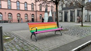 Die Regenbogenbänke sollen ein Zeichen dafür sein, dass Mainz queerfreundlich ist. 
