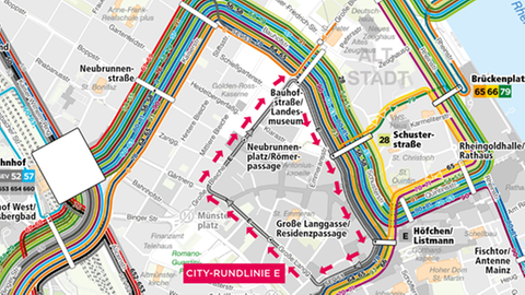 Während der Bauarbeiten am Münsterplatz wird eine neu City-Buslinie eingerichtet. Das ist die Strecke, die sie fährt. 