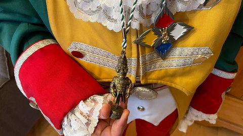Mainzer Rosenmontagskind Aaron zeigt seinen Gardeorden der Garde der Prinzessin von 2014.