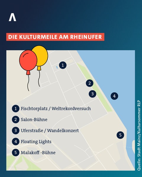 Eröffnung des Kultursommers: Karte der Festmeile am Mainzer Rheinufer