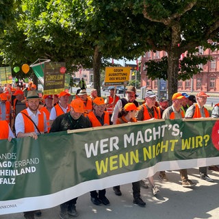 Hunderte Jägerinnen und Jäger demonstrieren in Mainz gegen das neu geplante Jagdgesetz. 
