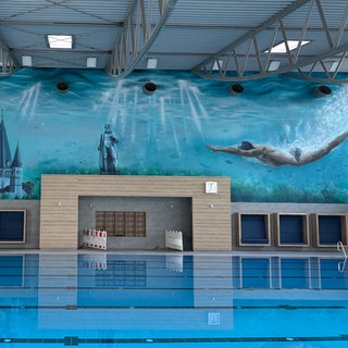 Das Schwimmbecken des renovierten Mainzer Taubertsbergbades.