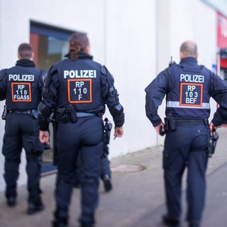 Drei Polizisten in Uniform im Stadion von Mainz 05 (Symbol): Der FSV Mainz 05 verurteilt die Attcke einiger Anhänger auf einen Bundespolizisten.