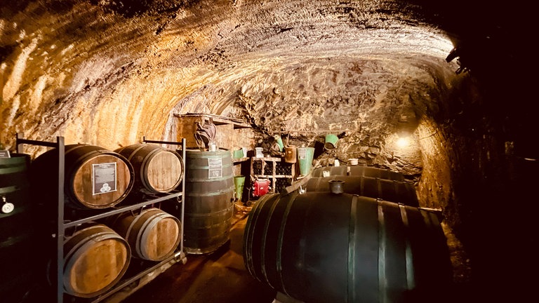 Abkühlung an heißen Tagen in RLP im historischen Weinkeller in Bernkastel-Kues an der Mosel.