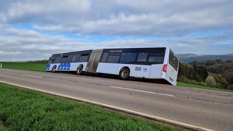 Busunfall bei Freudenburg: Auf der Landstraße kurz vor Freudenburg im Kreis Trier-Saarburg war der Bus von der Straße abgekommen.