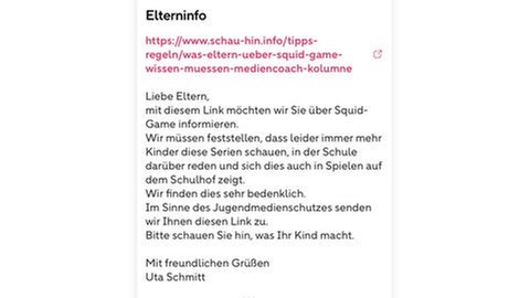 Grundschule Birkenfeld warnt vor Squid-Game: Per Schulapp informierte die Schule die Eltern darüber , dass immer mehr Kinder die Serie schauen