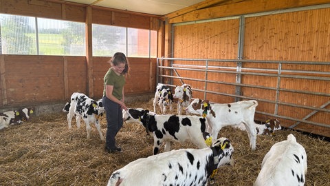 Landwirtin Lea Sensen verbringt viel Zeit mit den Kälbern auf dem Eifeler Hof.