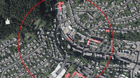 Festgelegte Sperrzone für die Bombenentschärfung am Sonntag in Prüm in der Eifel.