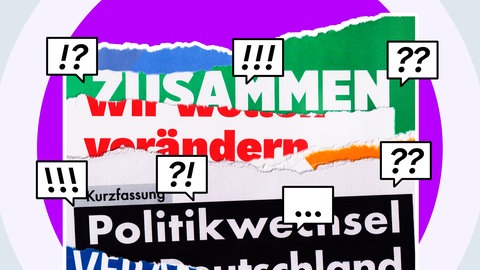 Collage mit den unterschiedlichen Wahlplakaten der Parteien für die Bundestagswahl 2025