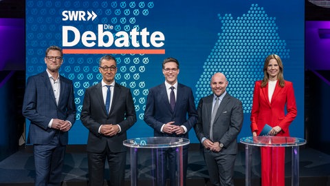 Die Spitzenkandidaten von Grünen, CDU und AfD in der SWR-Sendung "Die Debatte"