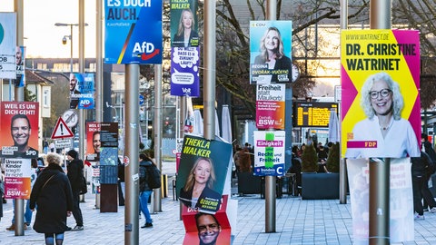 Landtagswahl 2026 in Baden-Württemberg: Wahlwerbung in der Innenstadt von Böblingen.
