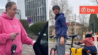 Radfahrer Arne Warnke aus Mannheim und Autofahrerin Claudia Gansel aus Weil der Stadt 
