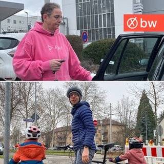 Radfahrer Arne Warnke aus Mannheim und Autofahrerin Claudia Gansel aus Weil der Stadt 