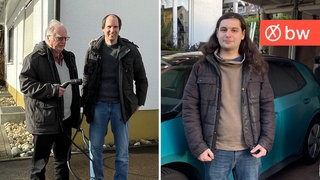 Gustav Schlecht mit seinem Sohn (links) und Johannes Iffländer fahren elektrisch.