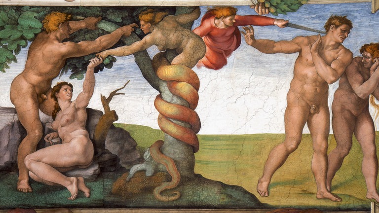 Michelangelos Bild zum Sündenfall und Vertreibung aus dem Garten Eden