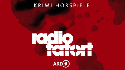 Auf rotem Grund mit dunklen Blutspuren steht weiß der Schriftzug "radio tatort".