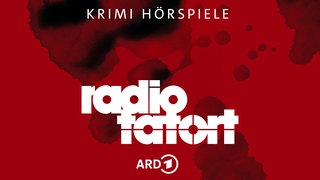 Auf rotem Grund mit dunklen Blutspuren steht weiß der Schriftzug "radio tatort".