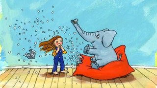 Illustration: ein Mädchen und ein kleiner Elefant