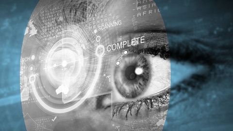 Vor einem Augen liegt ein elektronisches Datengitter