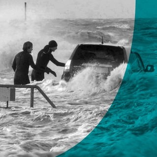 Sturmflut an der Nordseeküste. Hier am Hafen von Dagebüll, Schleswig-Holstein