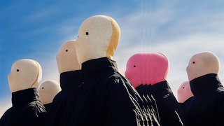 Cover Sockenpuppenzoo - Angriff auf Wikipedia. Menschen mit Stoffgesichtern schauen in eine Richtung