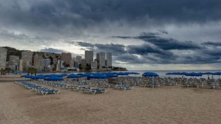 Strand von Benidorm mit Liegestühlen
