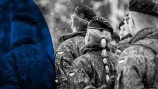 Deutsche Soldaten der Panzerbrigade Litauen stehen in Formation in Nemencine, 01.05.2026