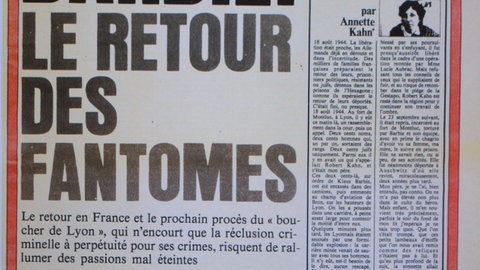 Titelseite einer französischen Zeitung am Tag von Barbies Auslieferung 1983