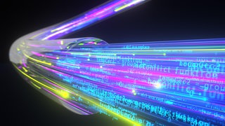 Algorithmenstrom unterwegs im Glasfaserkabel (Grafik): Algorithmenstrom unterwegs im Glasfaserkabel: Das Internet gilt als weltweites Netzwerk aus Servern und Datenbahnen, für ein einzelnes Land nur schwer oder kaum zu kontrollieren. Ist der Zugang zum World Wide Web in einer Demokratie wie Deutschland tatsächlich so frei wie von vielen angenommen?