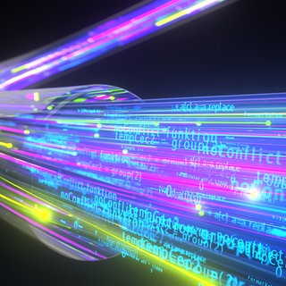 Algorithmenstrom unterwegs im Glasfaserkabel (Grafik): Algorithmenstrom unterwegs im Glasfaserkabel: Das Internet gilt als weltweites Netzwerk aus Servern und Datenbahnen, für ein einzelnes Land nur schwer oder kaum zu kontrollieren. Ist der Zugang zum World Wide Web in einer Demokratie wie Deutschland tatsächlich so frei wie von vielen angenommen?