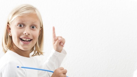 Ein Mädchen hat etwas verstanden und hebt den Finger: aha! Wir merken uns das, worauf wir neugierig sind – und Aha-Momente machen Lust darauf, daran anzuknüpfen und mehr zu erfahren und zu begreifen. Wie lässt sich dieses Lernen in den Alltag integrieren? 