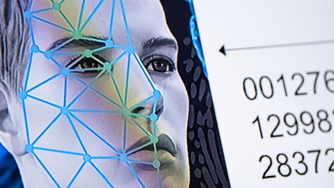 Computergrafik zum Thema Gesichtserkennung auf einem Monitor am bayerischen Landeskriminalamt
