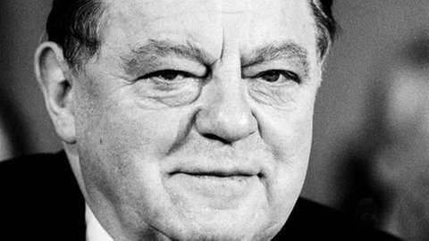 Franz Josef Strauß auf dem CSU-Parteitag 1987, schwarzweiß