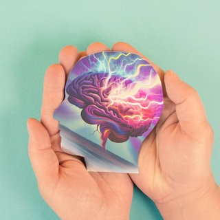 Graphik eines Kopfes mit "Kopfgewitter" liegt auf geöffneten Handflächen: Epileptische Anfälle sind seit Jahrtausenden bekannt. Heute ermöglichen chirurgische Eingriffe, Gentherapien oder Hirnschrittmacher vielen Betroffenen einen normalen Alltag.