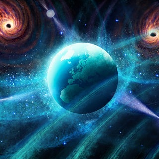 Künstlerische Darstellung eines Pulsar-Timing-Experiments
