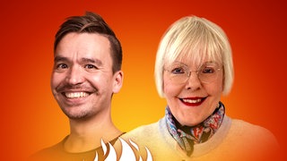 Silvia-Iris Beutel und Bob Blume auf dem Podcast-Cover von "Die Schule brennt – der Bildungspodcast mit Bob Blume"