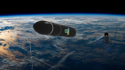 Ein Nachfolgemodell soll bis auf 500 Kilometer steigen können und auch Satelliten ins All bringen | Das computergenerierte Bild zeigt eine Rakete des Raketenbauers HyImpulse.