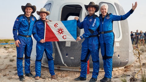 Zu ihrem Jungfernflug transportierte die Rakete "New Shepard" von Blue Origin vier Weltraumtouristen in dieser Kapsel in 106 Kilometer Höhe. Mit an Bord waren Jeff Bezos und sein Bruder.