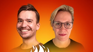 Anna Fröhlich und Bob Blume auf dem Podcast-Cover von "Die Schule brennt – Mit Bob Blume"