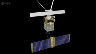 Grafische Darstellung des ERS-2 Satelliten. Satellit ERS-2 verglüht im Lauf des Nachmittags in der Atmosphäre.