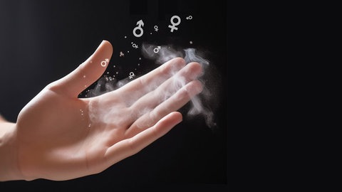 Kleine Symbole für männlich und weiblich, die aus einer Hand hervor gehen.