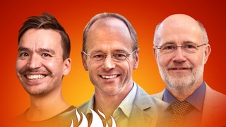 Bob Blume, Klaus Zierer und Harald Lesch auf dem Podcast-Cover von "Die Schule brennt – Mit Bob Blume"