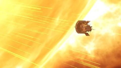 Illustration der Nasa-Sonde Pakrer Solar Probe vor der Sonne