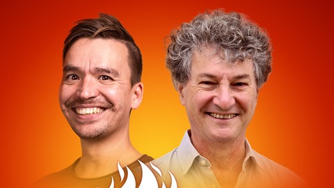 Peter Koderisch und Bob Blume auf dem Podcast-Cover von "Die Schule brennt – Mit Bob Blume"