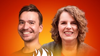 Susanne Burzel und Bob Blume auf dem Podcast-Cover von "Die Schule brennt – Mit Bob Blume"