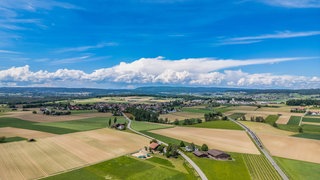 Gewitterfront über Marthalen in der Schweiz: Wenn die Luft in einem größeren Gebiet gleichmäßig aufsteigt und gleich feucht ist, beginnt auch die Wolkenbildung jeweils in der gleichen Höhe.