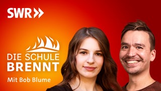 Marina Weisband und Bob Blume auf dem Podcast-Cover von "Die Schule brennt – Mit Bob Blume"
