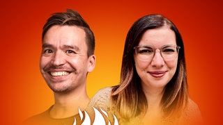 Ann-Kathrin Förderreuther und Bob Blume auf dem Podcast-Cover von "Die Schule brennt – Mit Bob Blume"