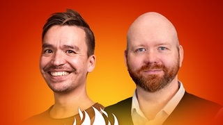 Marco Fechner und Bob Blume auf dem Podcast-Cover von "Die Schule brennt – Mit Bob Blume"